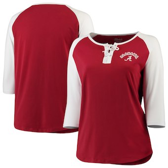 Cute Alabama Shirts - Alabama Crimson Tide Women's Plus Size Lace-Up 3/4-Sleeve Raglan T-Shirt - Crimson/Gray