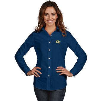 Cute Georgia Tech Shirts - GA Tech Button Up Long Sleeve Antigua Woven Color Navy
