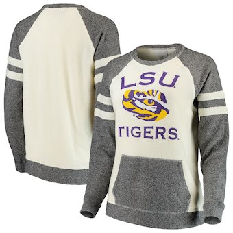 Cute LSU Shirts - Oversized Cozy Crew Raglan Sweatshirt LSU Tigers Color Cream/Gray