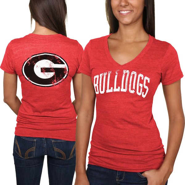 Cute UGA Shirt - Slab Serif Tri-Blend V-Neck Color Red - Georgia Bulldogs