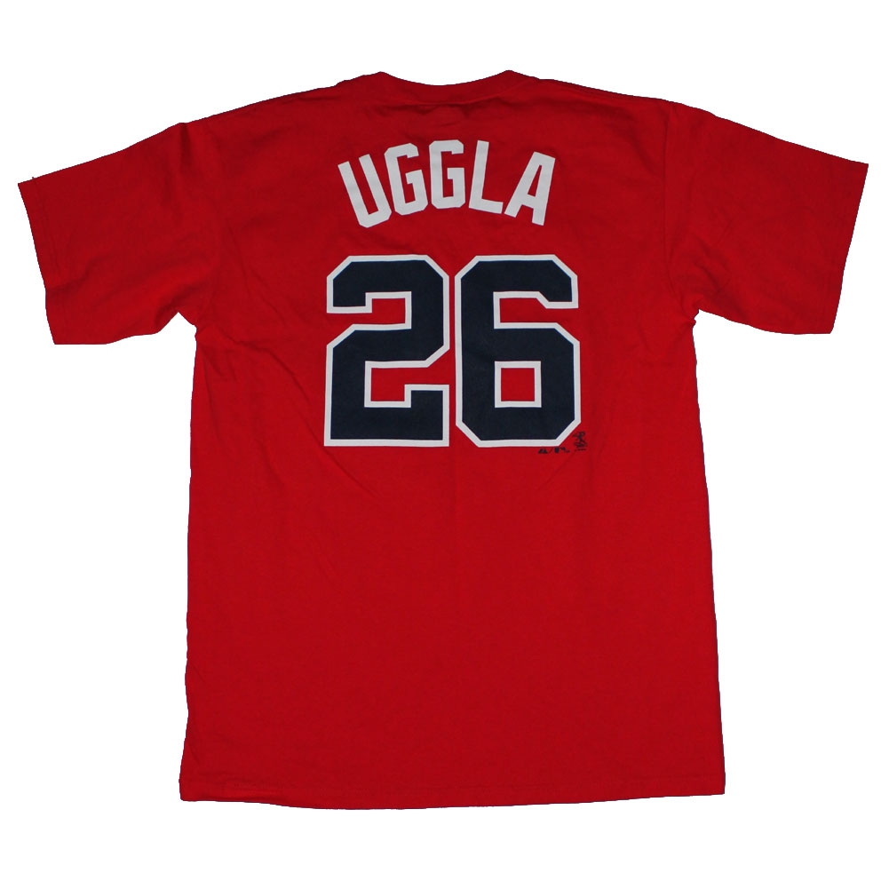 Majestic Atlanta Braves #26 Dan Uggla Red Player Name And Number T-shirt
