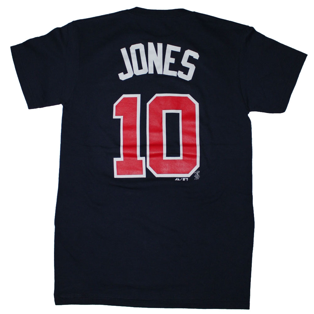New 2018 - Majestic Atlanta Braves #10 Chipper Jones Navy Player Name And Number T-Shirt