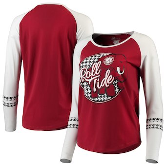 Cute Alabama Shirts - Alabama Crimson Tide Women's Roll Tide Elephant Raglan 3/4-Sleeve T-Shirt - Crimson/Houndstooth