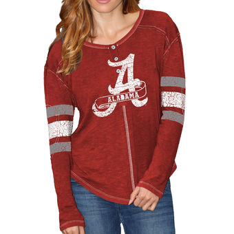Cute Alabama Shirts - Alabama Crimson Tide Original Retro Brand Women's Sleeve Striped Henley Long Sleeve T-Shirt