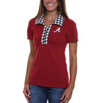 Cute Alabama Shirts - Alabama Crimson Tide Womens Jessie Polo - Crimson/Houndstooth