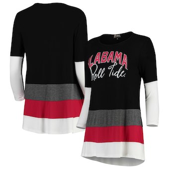 Cute Alabama Shirts - Alabama Crimson Tide Women's Block Party Color Blocked Drapey Long Sleeve Tri-Blend Tunic Shirt - Charcoal/Crimson