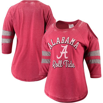 Cute Alabama Shirts - Alabama Crimson Tide Pressbox Womens Vintage Wash Cold Shoulder Raglan 3/4-Sleeve T-Shirt - Crimson