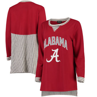 Cute Alabama Shirts - Alabama Crimson Tide Women's Striped Panel Oversized Long Sleeve Tri-Blend Tunic Shirt - Crimson