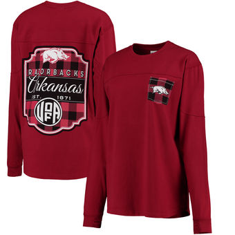 Cute Arkansas Shirts - Buffalo Plaid Printed Pocket Long Sleeve T-Shirt By Pressbox Color Cardinal