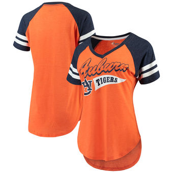 Cute Auburn Shirts - Bases Loaded Raglan V-Neck T-Shirt Auburn Tigers Color Orange/Navy