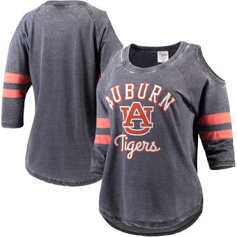 Cute Auburn Shirts - Vintage Wash Cold Shoulder Auburn Tigers Raglan 3/4 Sleeve T-Shirt