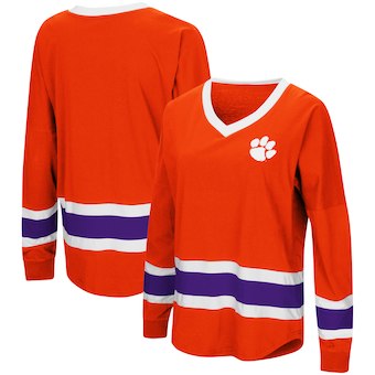 Cute Clemson Shirts - Tigers V-Neck Long Sleeve Marquee Oversized Color Orange