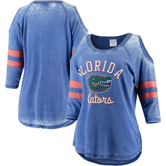 Cute Florida Gator Shirts - Vintage Wash Raglan Cold Shoulder 3/4 Sleeve Color Royal