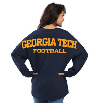 Cute Georgia Tech Shirts - GA Tech Oversized Long Sleeve Football Sweeper Color Navy