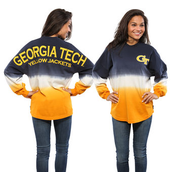 Cute Georgia Tech Shirts - GA Tech Spirit Jersey Ombre Dip-Dyed Long Sleeve Color Navy