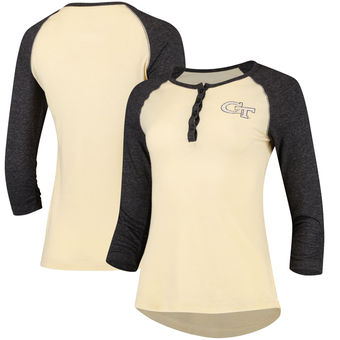 Cute Georgia Tech Shirts - GA Tech 3/4 Sleeve Womens Slopsestyle Henley Color Heathered Gold