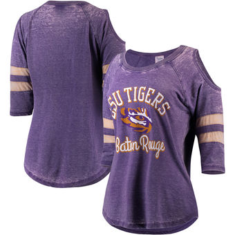 Cute LSU Shirts - Purple Vintage Wash Cold Shoulder Raglan By Pressbox 3/4 Sleeve T-Shirt