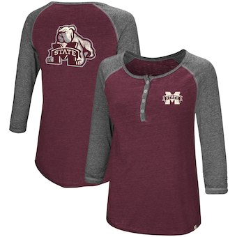 Cute Mississippi State Shirts - Bulldogs Henley 3/4 Sleeve Shirt Color Maroon