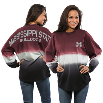 Cute Mississippi State Shirts - Bulldogs Spirit Jersey Dip-Dyed Ombre Long Sleeve Color Maroon