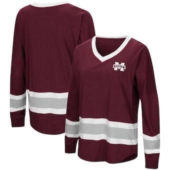 Cute Mississippi State Shirts - Bulldogs V-Neck Top Marquee Oversized Long Sleeve Color Maroon