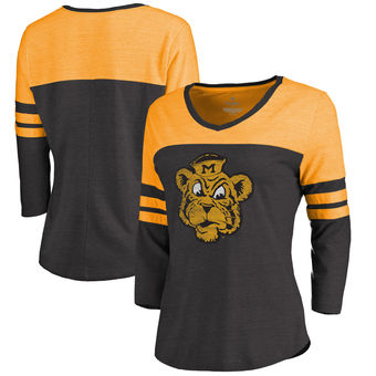Cute Mizzou Shirts - Tigers Tri-Blend Logo Color Block 3/4 Sleeve Color Black