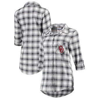 Cute Oklahoma Shirts - Sooners Button Up Long Sleeve Rayon Flannel Color Charcoal/Gray