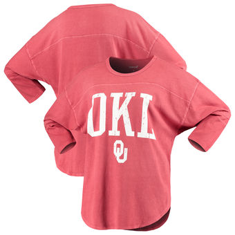 Cute Oklahoma Shirts - Sooners 3/4 Sleeve OKL Codes Striped Jersey Color Crimson