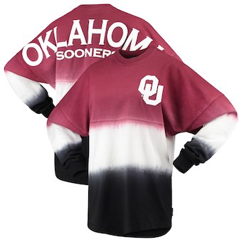 Cute Oklahoma Shirts - Spirit Jersey Dip-Dyed Ombre Long Sleeve Color Cardinal