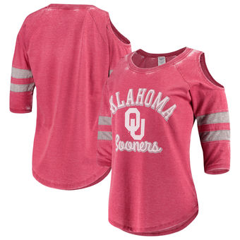 Cute Oklahoma Shirts - Sooners 3/4 Sleeve Raglan Vintage Wash Cold Shoulder