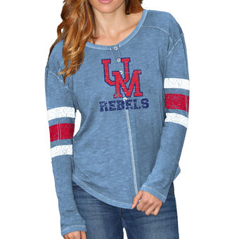 Cute Ole Miss Rebels Original Retro Brand Sleeve Striped Henley Long Sleeve T-Shirt - Light Blue