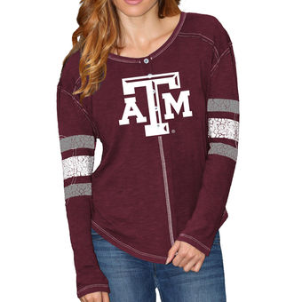 Cute Texas A&M Shirts - Aggies Retro Brand Sleeve Striped Henley Long Sleeve T-Shirt