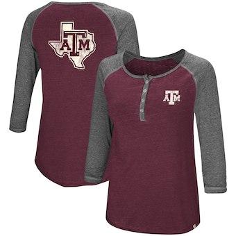 Cute Texas A&M Shirts - Aggies Colosseum 3/4 Sleeve Henley T-Shirt Color Maroon