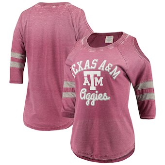 Cute Texas A&M Shirts - Aggies Vintage Wash Cold Shoulder Raglan 3/4-Sleeve T-Shirt