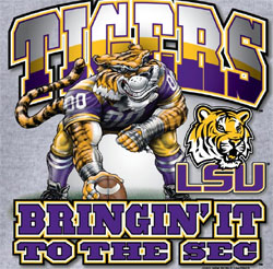 LSU Tigers Football T-Shirts - Three Point Stance - Bringin It To The SEC Tee