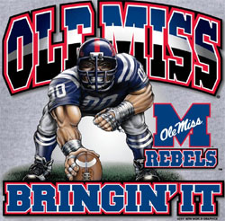 Ole Miss Rebels Football T-Shirts - Three Point Stance Bringin It